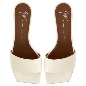 Giuseppe Zanotti Cream Leather Square Toe Kitten Heel Mules Sandals Sz 8